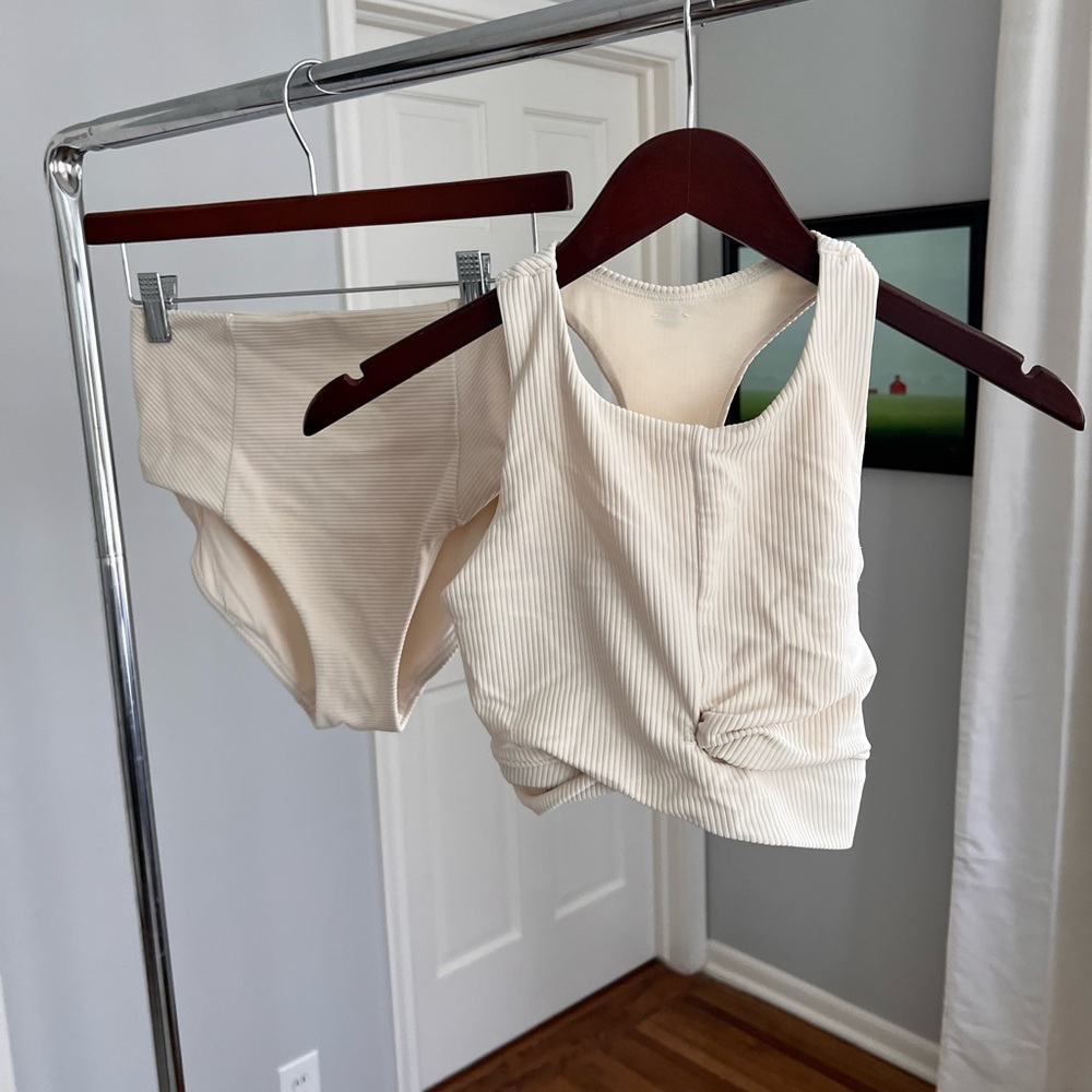 Cream Calia High waisted Ribbed Bikini, gently worn. XS